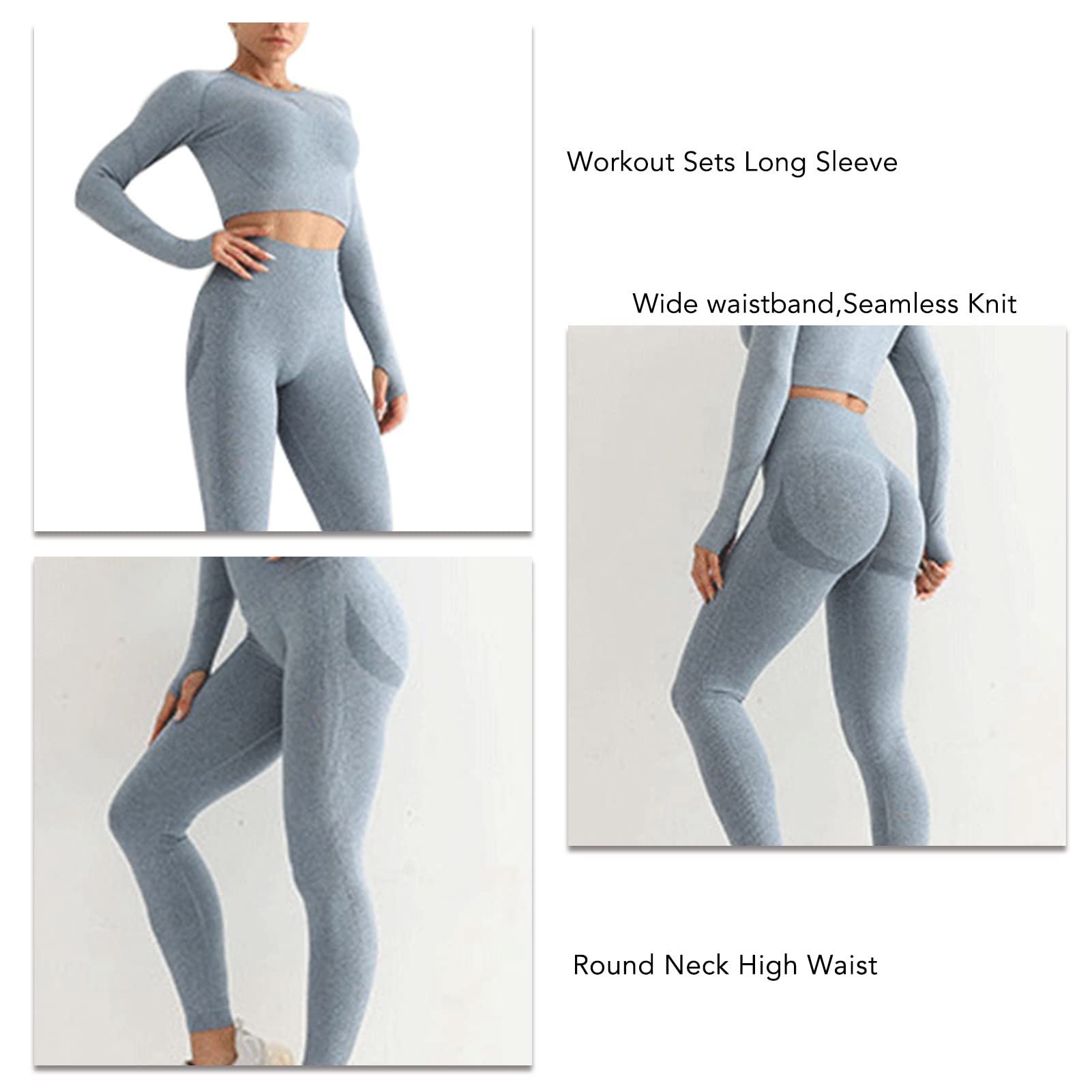 Ausla Set da Yoga per Fitness da Donna, Tute Sportive, Tuta da Jogging, 2 Pezzi, Top Corto a Maniche Lunghe e Leggings