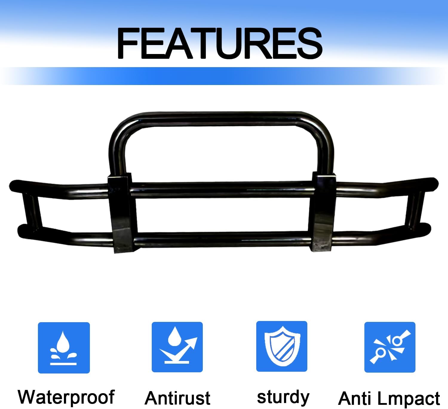 Deer Guard Compatible with Freightliner Cascadia 2008-2017, Deer Bumper Guard w/Bracket Premium Iron Large Front Deer Guard Bumper (Style 2), Black