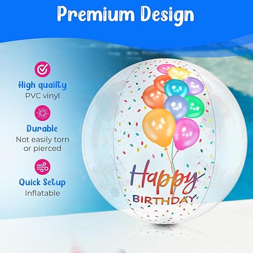Miniatura 3 de Bola de playa para fiesta de cumpleaños en la piscina, bola inflable transparente extragrande para fiestas de cumpleaños de natación, decoraciones