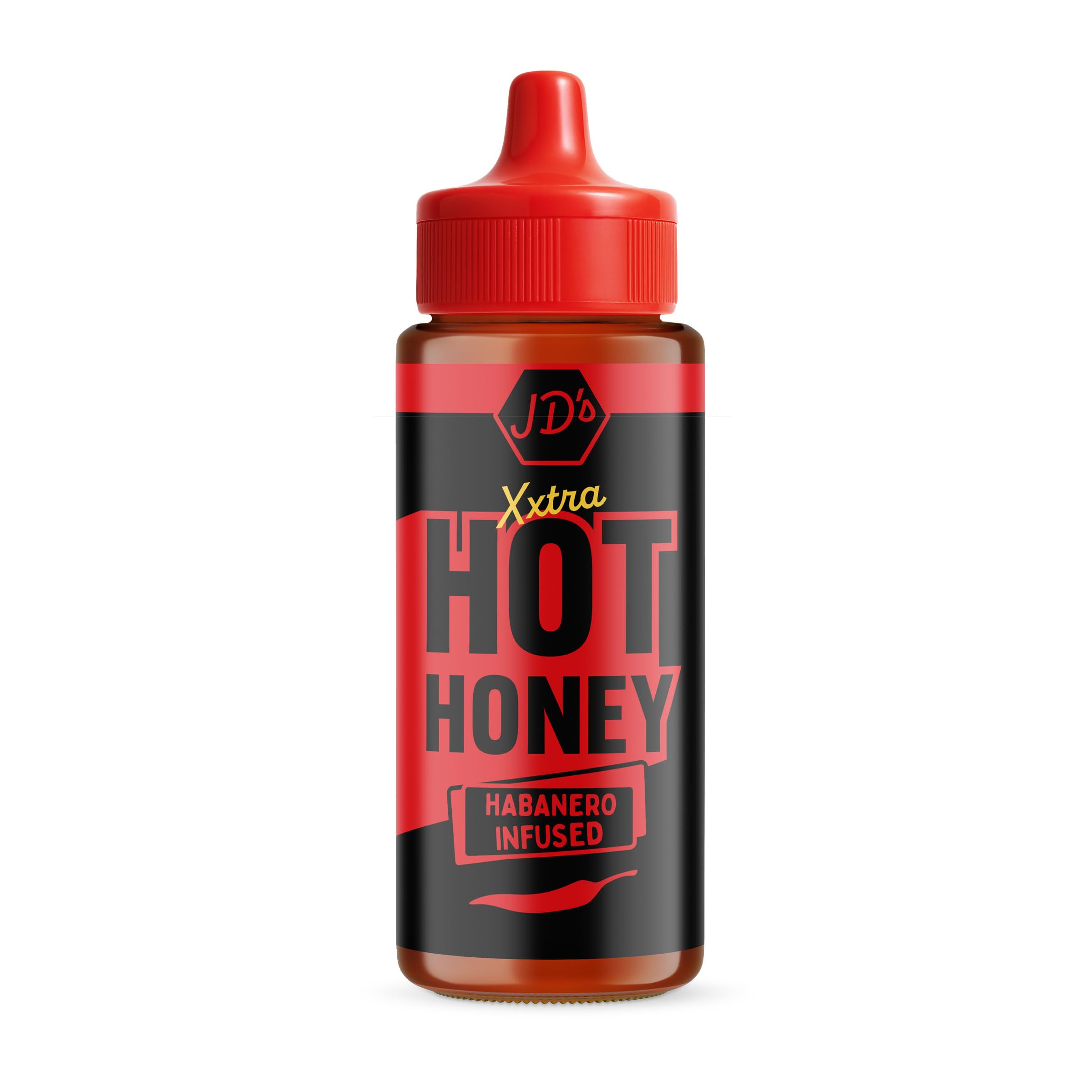 JD's XXTRA Hot Honey | Premium Habanero infused extra hot honey with Chilli Flakes | Extra Hot BBQ and Pizza Sauce | 1 x 260g