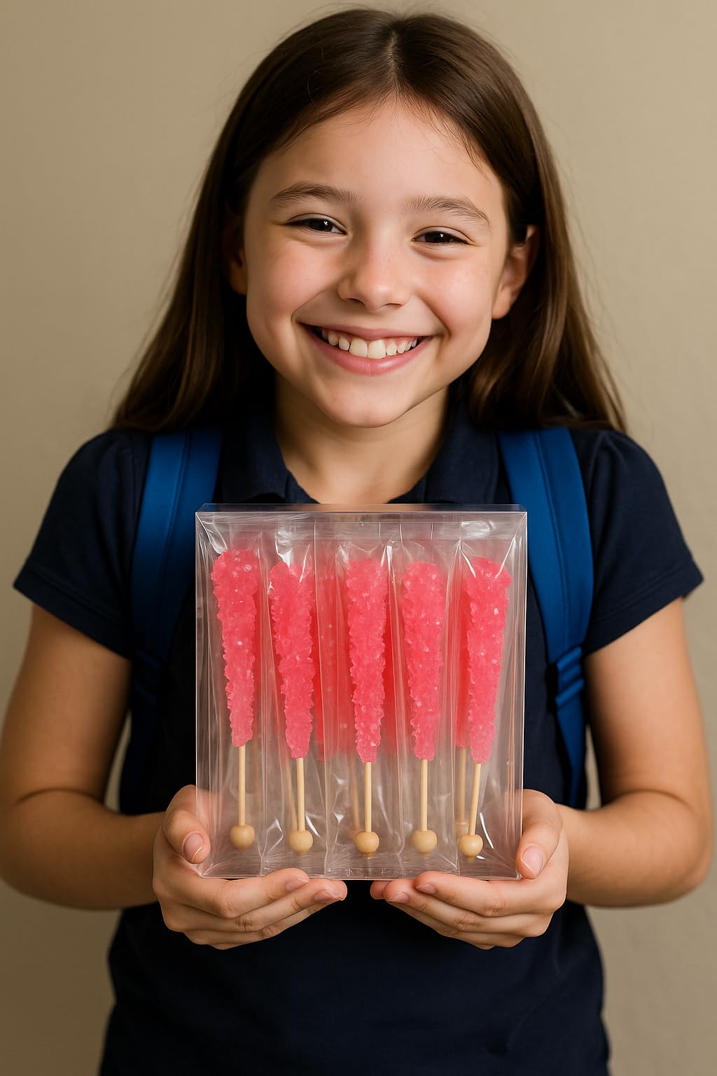 Classic Rock Candy Sticks, Sugar Rock Crystal Lollipops, Individually Wrapped (Pack of 18, Pink Cherry)
