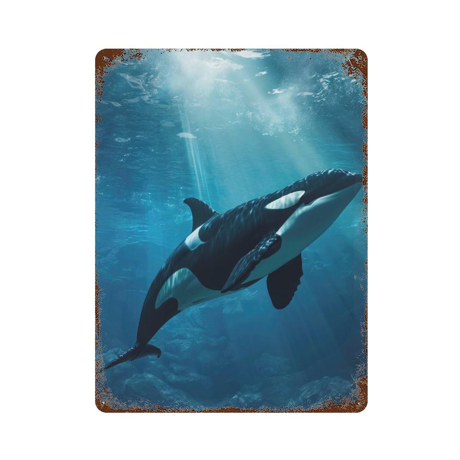 Retro Metal Sign with Majestic Orca Whale Killer Design 15.7"x11.8", for Living Room, Hallway And Home Decor, Farmhouse Wall Decor
