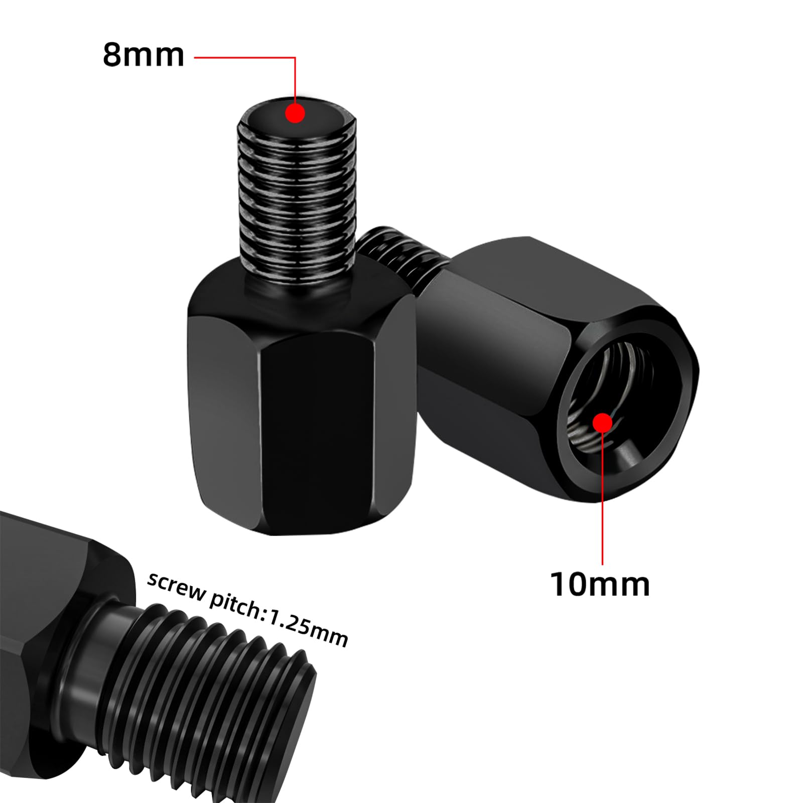 A Pro Motorfiets Spiegel Adapters M10 Rechts/Links Zwart - Paar