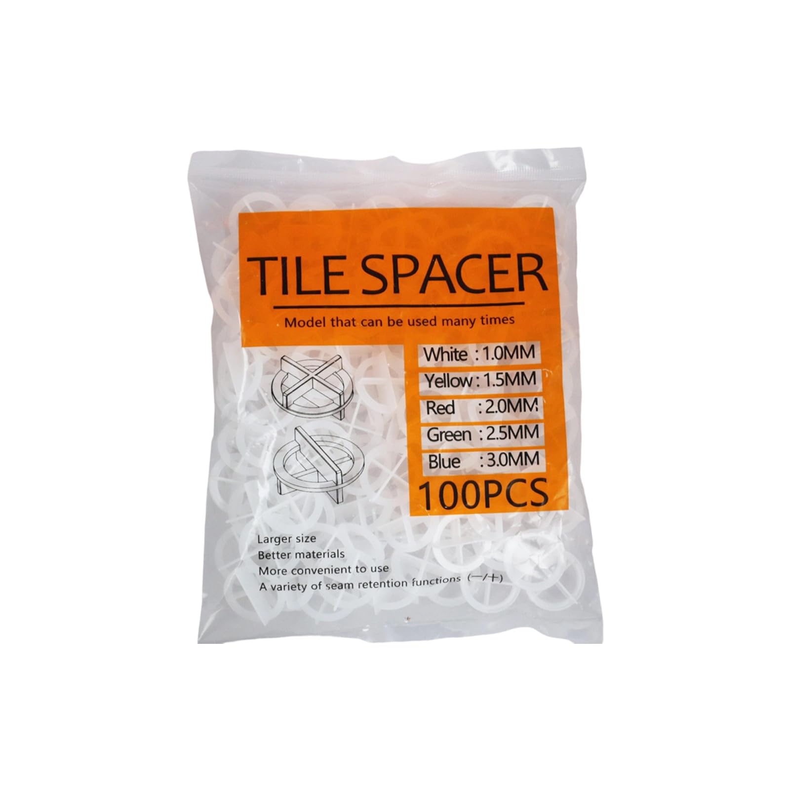 100-Pack PP Spacers for Wall and Floor Installation, Available in 1mm 2mm 3mm Sizes General Purpose Tiles Installation Spacers