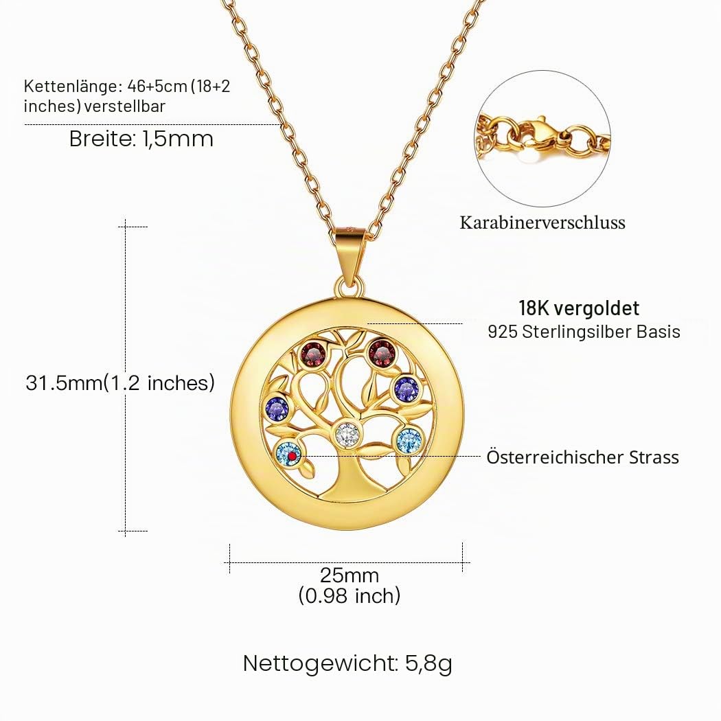 Suplight personalisiert Familienkette 925 Silber/Edelstahl Geburtssteinkette Namenskette Herz/Baum des Lebens Anhänger Halskette mit Gravur Partnerschaft Freundschaft Schmuck mit Geschenkbox