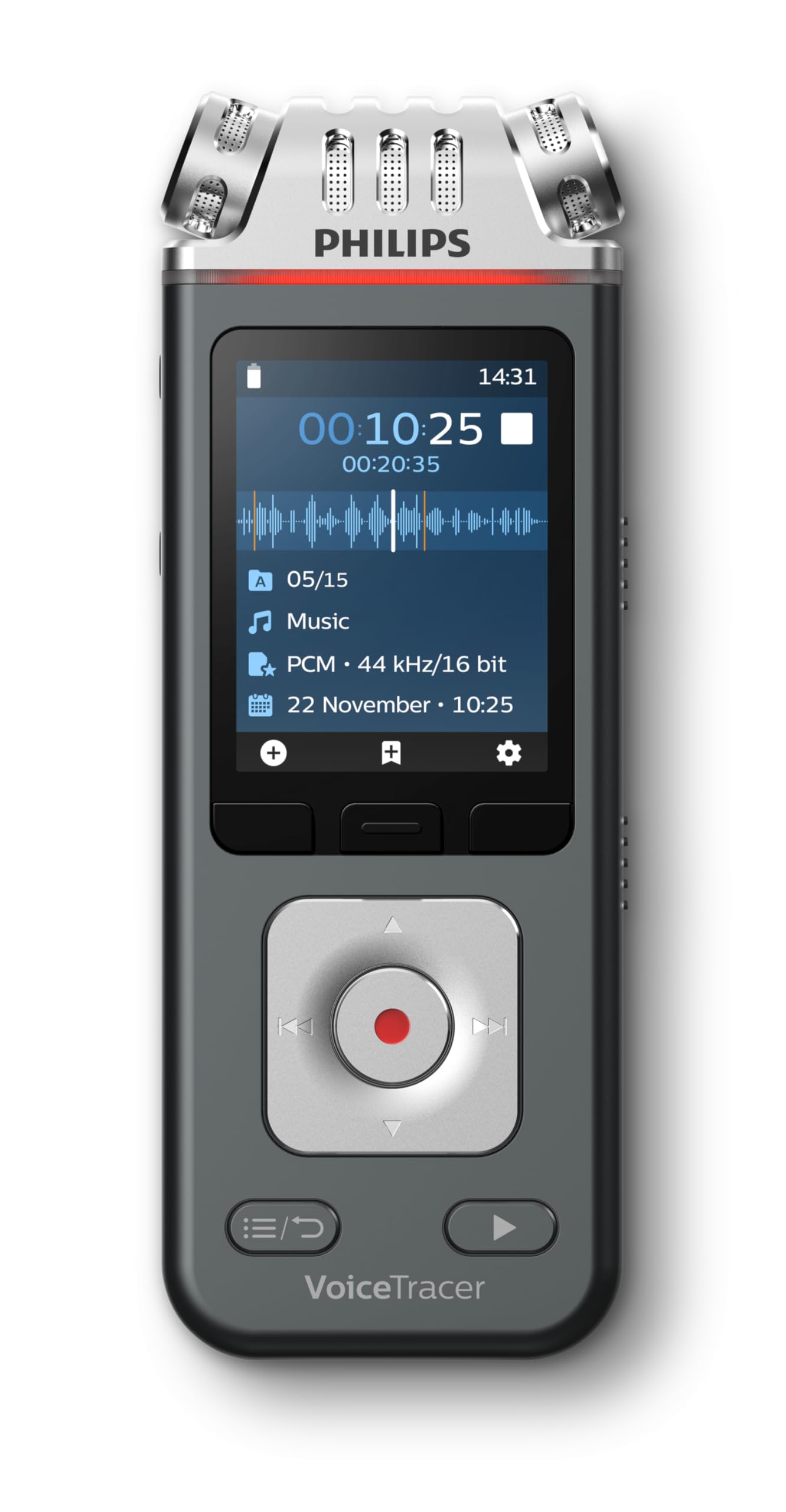 Philips DVT6115 VoiceTracer, Diktiergerät, Aufnahmegerät, 3 HiFi Mikrofone für Musikaufnahmen optimiert, inkl. Sembly AI-Testlizenz: Transkription & KI-Zusammenfassungen