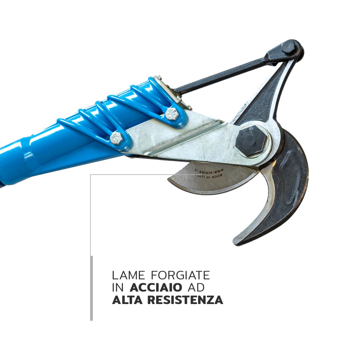 PATERLINI Svettatoio Potatura Rami Alti - Troncarami con Lama Uncinata o Lama Dritta - Forbicioni Pneumatici con Asta Fissa - Potatore Professionale, Cesoie per Rami (Lama Uncinata, Asta 3MT)