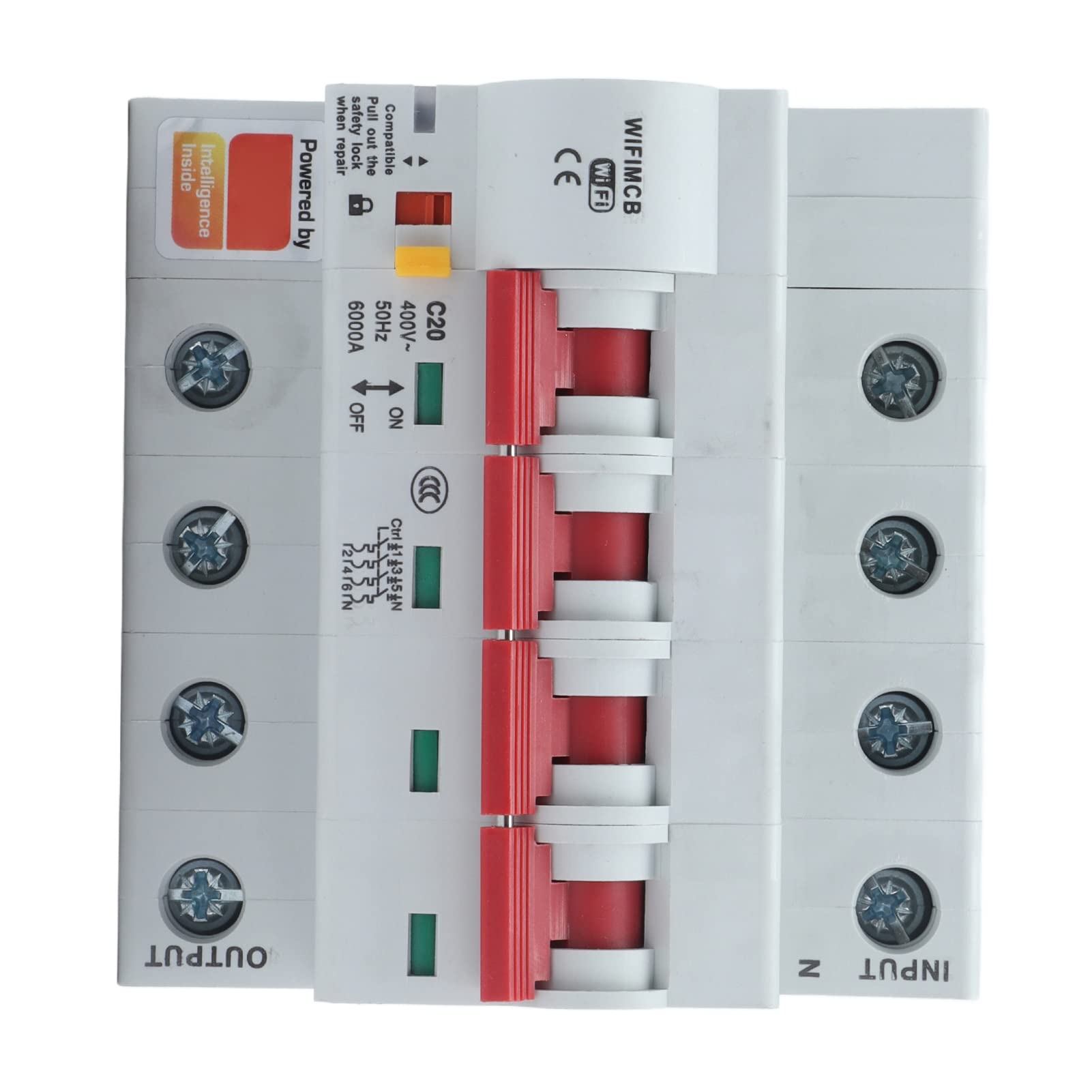 Disyuntor WiFi Inteligente 4 Polos 25A 400V CA para Hogar Inteligente con Control Remoto y Cerradura de Seguridad