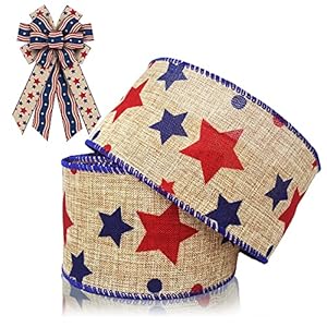 Patriotic fabric ribbons 4th of july decor ribbon patriotic spots stars edge wired burlap linen ribbons for labor day independence day gift wrapping party decoration crafts supplies 10 yards  urban country home decor