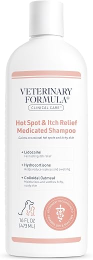 Veterinary Formula Clinical Care Hot Spot & Itch Relief Medicated Shampoo for Dogs and Cats 16oz – Helps Alleviate Sensitive Skin, Scratching, and Licking of Coat