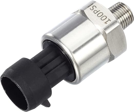 100psi Pressure Transducer Sensor, 0-100 Psi Pressure Sender 1/8" -27 NPT Oil Pressure Transmitter 316 Stainless Steel with Connector Harness Kit For Oil Fuel Air Water Pressure