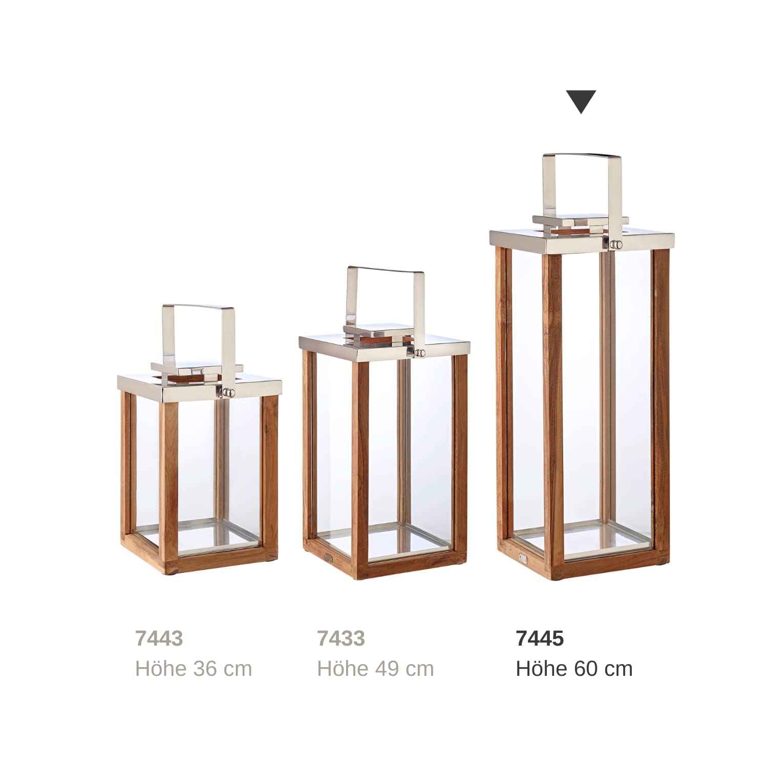 EDZARD lanterna "Miami" in legno e acciaio pregiato, altezza 60 cm, torcia a vento con manico