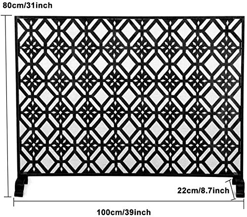 Funkenschutz, einteiliges Kamingitter, Kamintor, Türen, flaches Schutzgitter, Heimdekoration, Gasherd-Zubehör (schwarz)