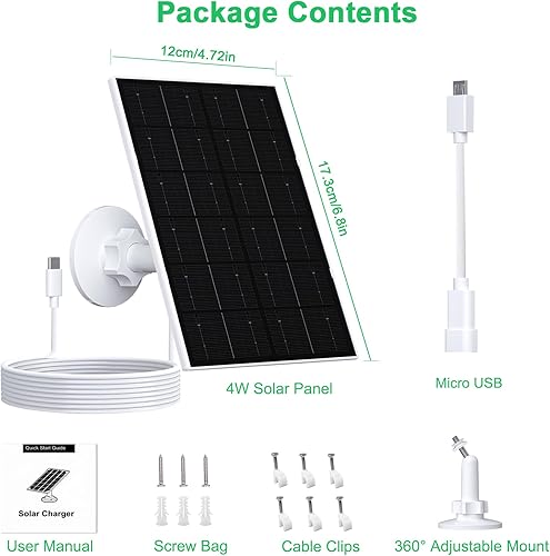 Miniatura 7 de FUTUREZEN Panel solar de 4 W para cámara de seguridad, cargador solar tipo Cmicro USB para cámaras de batería recargable, impermeable IP66, soporte