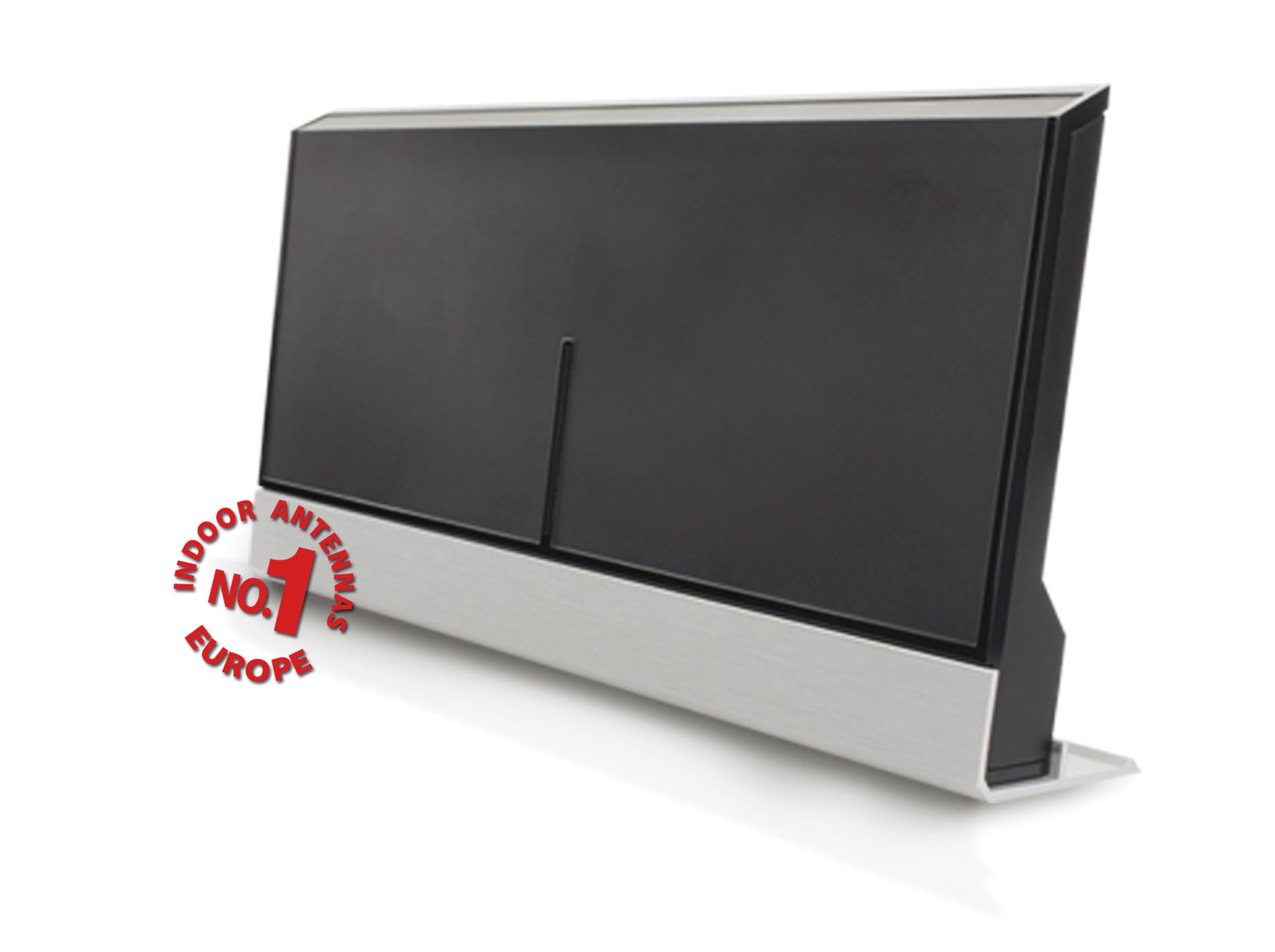 One For All - Antena de TV Amplificada para Interior - Recibe TDT en un Rango de 25km - Antena Ultra HDTV Digital - Incluye Cable Coaxial de Alto Rendimiento - VHF/UHF - Negra - SV9385