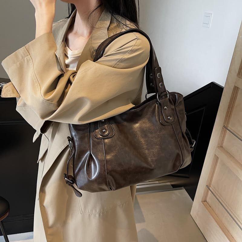 Vegan Leather Tote Bags for Women Punk Style Hobo Bag Vintage Purses and Handbags with Adjustable Strap