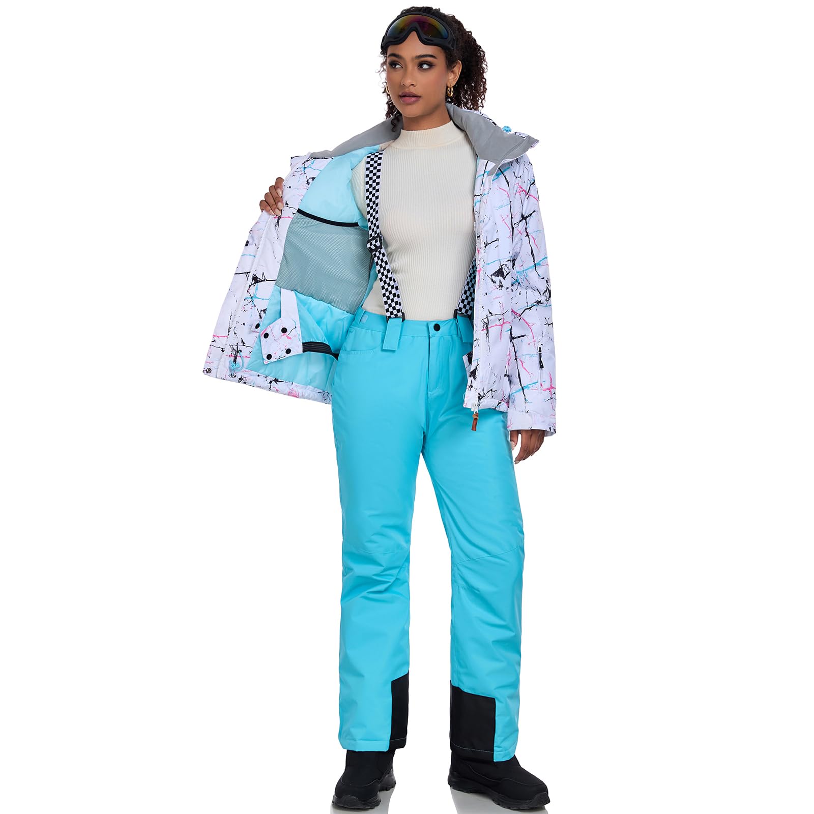 HOTIAN Conjunto de chaquetas y pantalones de esquí para mujer, Chaqueta de Esquí Impermeable de Montaña,traje de nieve invierno cálido snowboard abrigo de nieve
