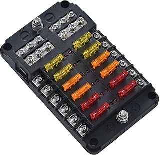 12 Volt Fuse Block, Marine Boat Fuse Block Waterproof 12 Way Automotive Fuse Box with 12 Ground Negative Busbar [100 Amp Max] [LED Indicator] for Car RV Truck Golf Cart