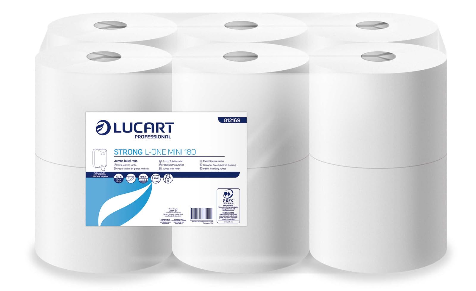 Papier hygiénique mini l-​one 2 plis blanc lot de 12 - LUC 812169 - Papier toilette et distributeur