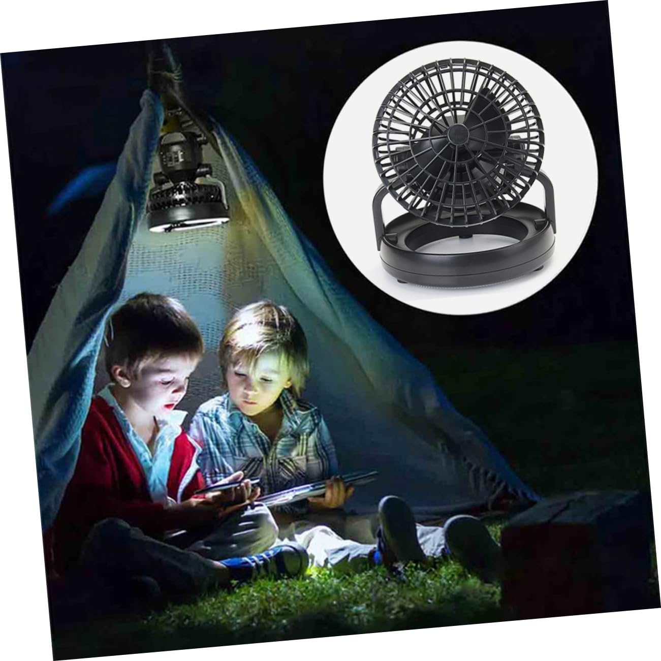 2Pcs LED Camping Lamp with Ceiling Fan Bright LED Light Hanging Hook for Use for Hiking Fishing and Emergency Situations
