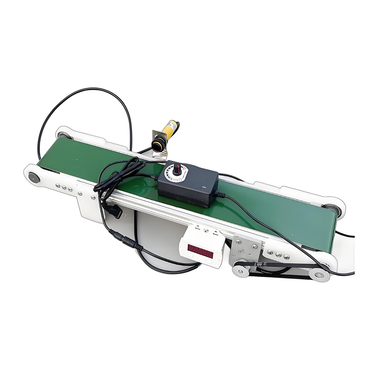 AYCDL Small Desktop Conveyor Belt 50cm, Adjustable Speed 0-116RPM, Friction Experiment Device with Photoelectric Counter for Mini Production Line & Lab Use