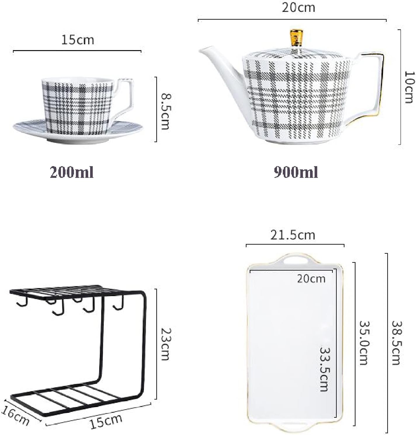 ボーンチャイナ ティーセット、カップ＆ソーサー＆スプーン＆シュガーボウル＆クリームピッチャー付きクラシカルローズ磁器コーヒーポットセ