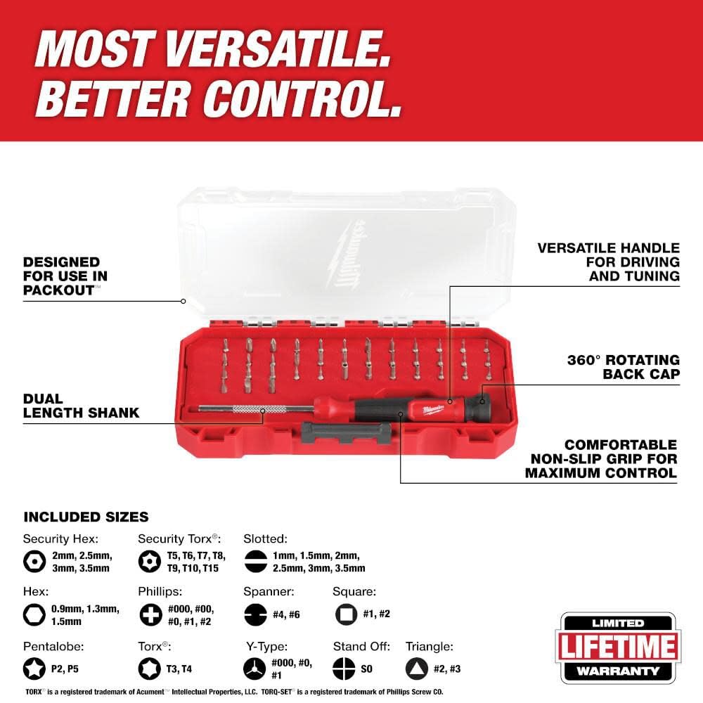 Milwaukee Elettrico - Cacciavite di precisione multi-punta 39 in 1