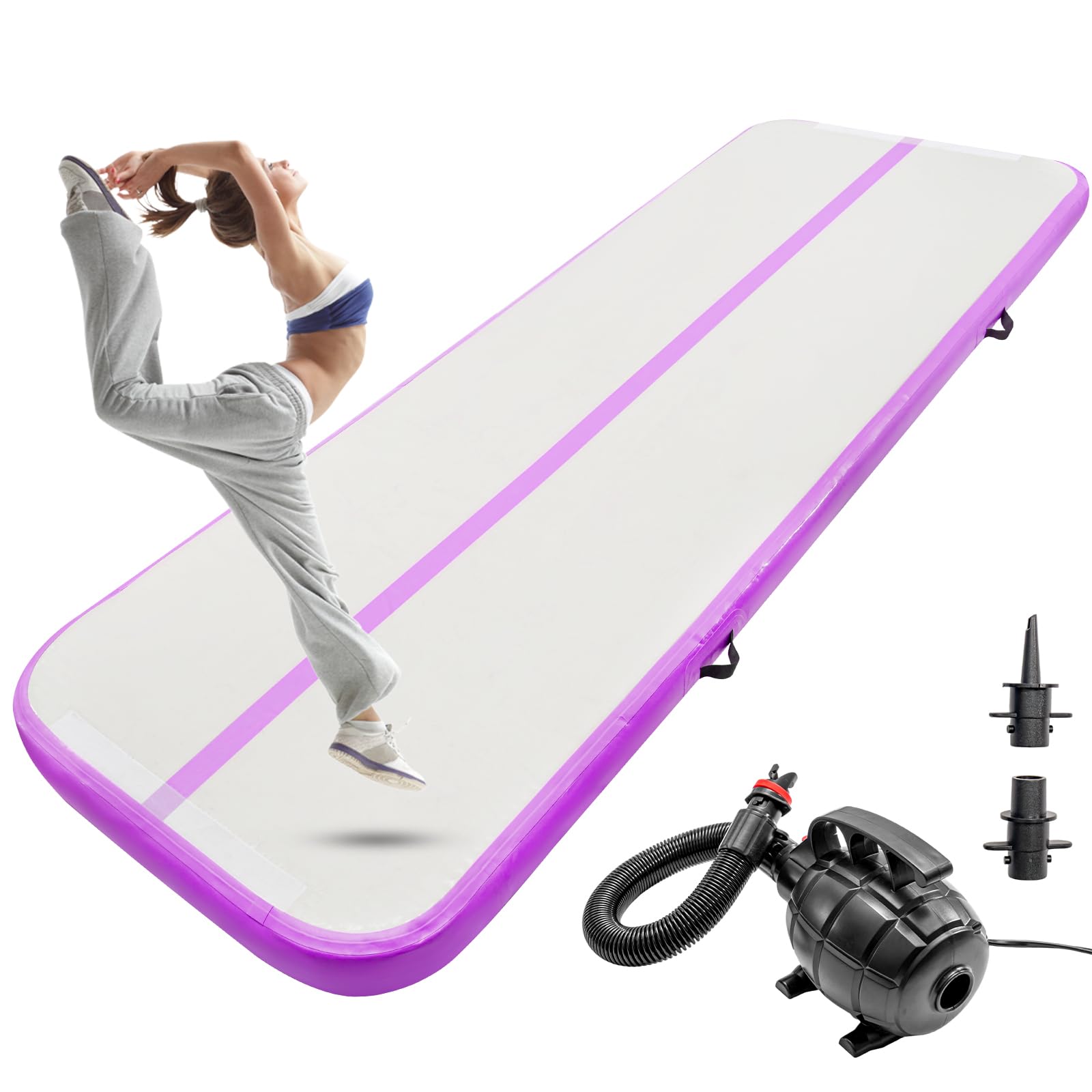 Youyijia 10-foot Tumbling Gymnastics Mat Air Tumbling Track Fitness Mat Suitable for Gymnastics, Yoga, Kickboxing, and Hip-hop Training (Purple, With pump)