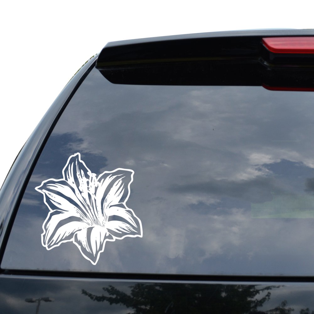 DiamondCutStickerz Lily Flower Petals Decal Sticker Car Truck Motorcycle Window Bumper Laptop Wall Decor - Size (05 Inch / 13 Cm Tall) - Color White (
