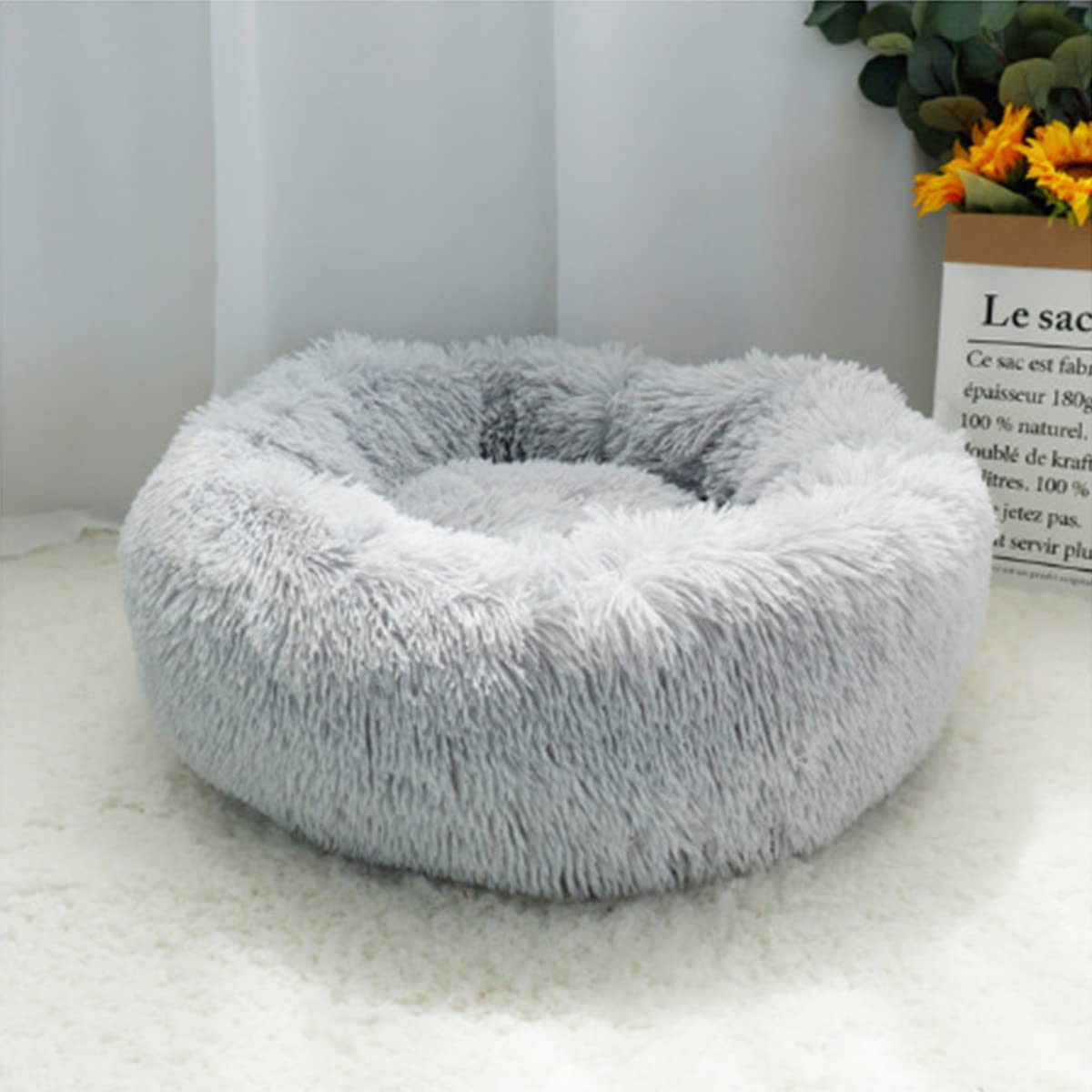 Calming Dog Bed Cat Bed, Washable Round Dog Bed Anti-Slip Fluffy Faux Plush Donut Cuddler Cat Bed for Small Medium Large Dogs - Waterproof Bottom diameter39in — image 1