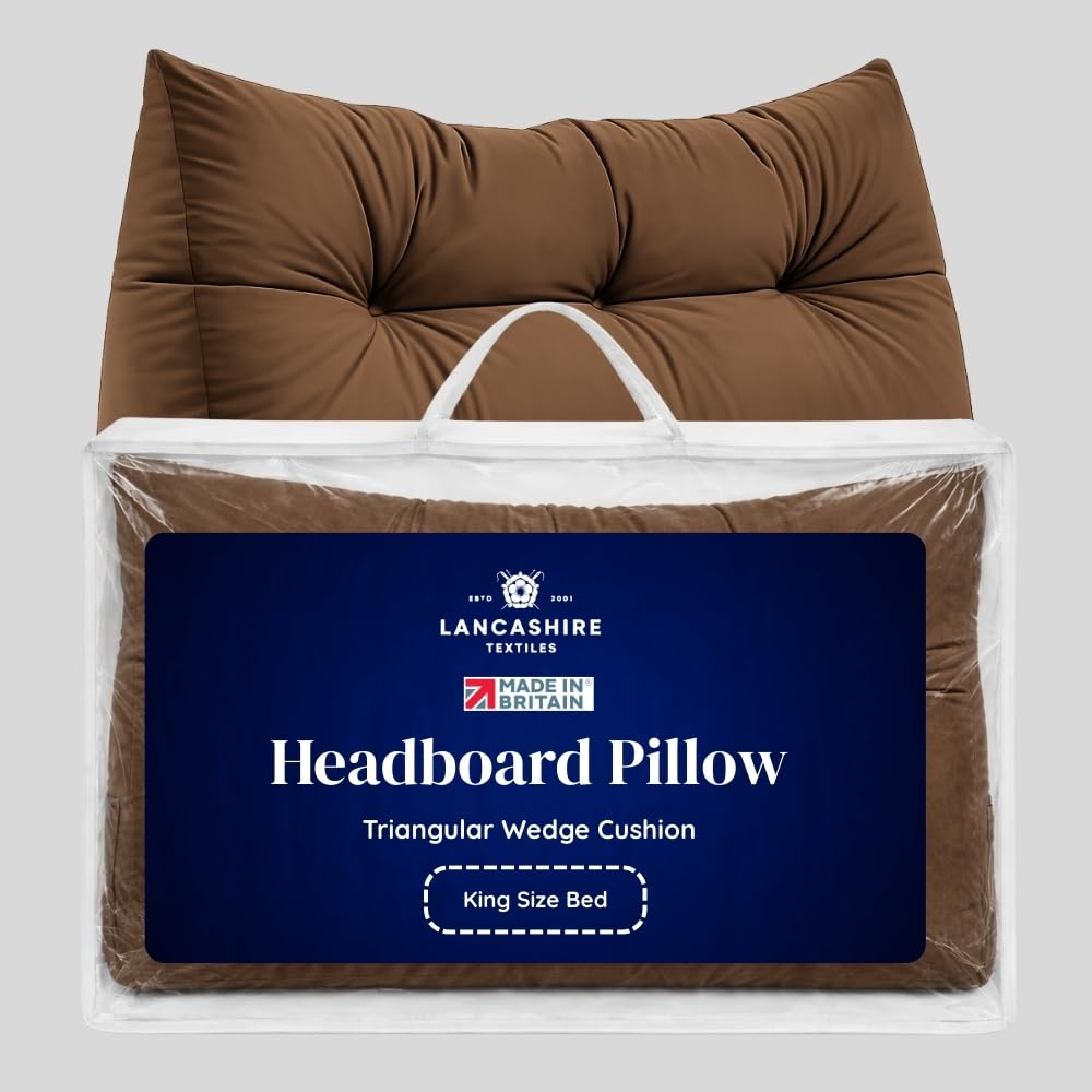 Lancashire Textiles Peat Brown Limited Manufacturers Of Quilts, Pillows And Homewares Faux Suede Triangular Wedge Cushion - King Size Bed - 20 X 50 X 150Cm
