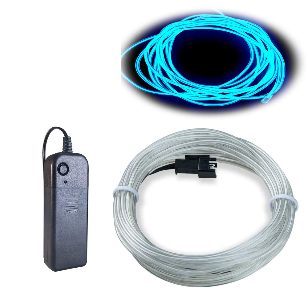 Maxlaxer EL Wire Ice Blue, 32.8ft/10m Neon Lights Portable Glowing Strobing Electroluminescent Wire for Parties, Halloween, Christmas, DIY Decoration