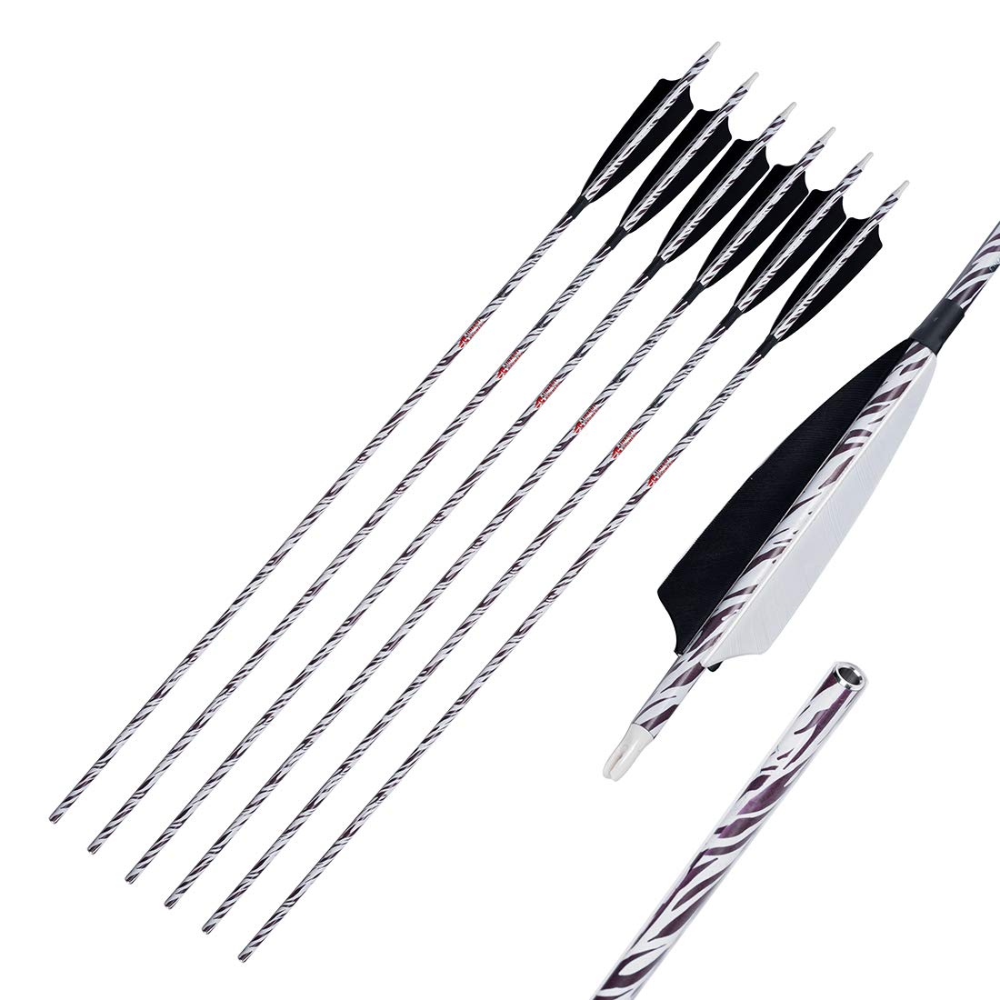 Linkboy Archery Carbon Arrows Hunting Practice Target Arrows 75gr Tip 5inch Turkey Feather for Compound Recurve Long Bows, Spine 300 340 400 500 600, Pack of 12PCS