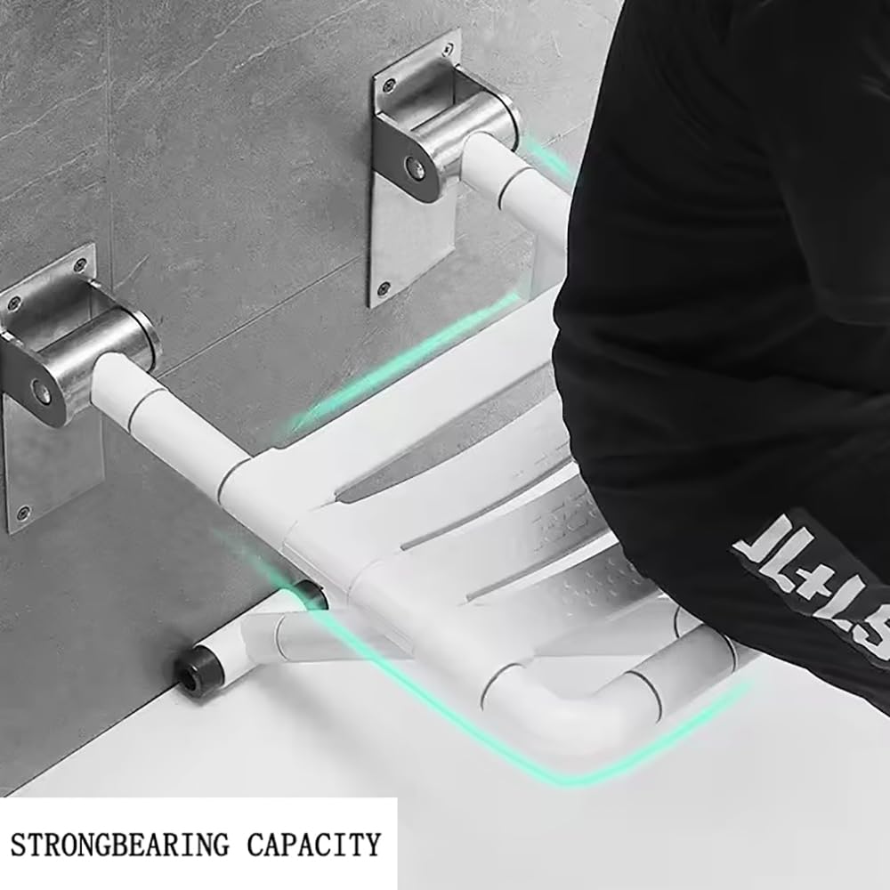 Silla Ducha Plegable, Asiento Ducha Plegable Pared Montada, Silla Abatible Ducha Montado en la Pared,Carga Máxima De 300Kg, con Apertura de visión Nocturna para Personas Mayores y Discapacitadas