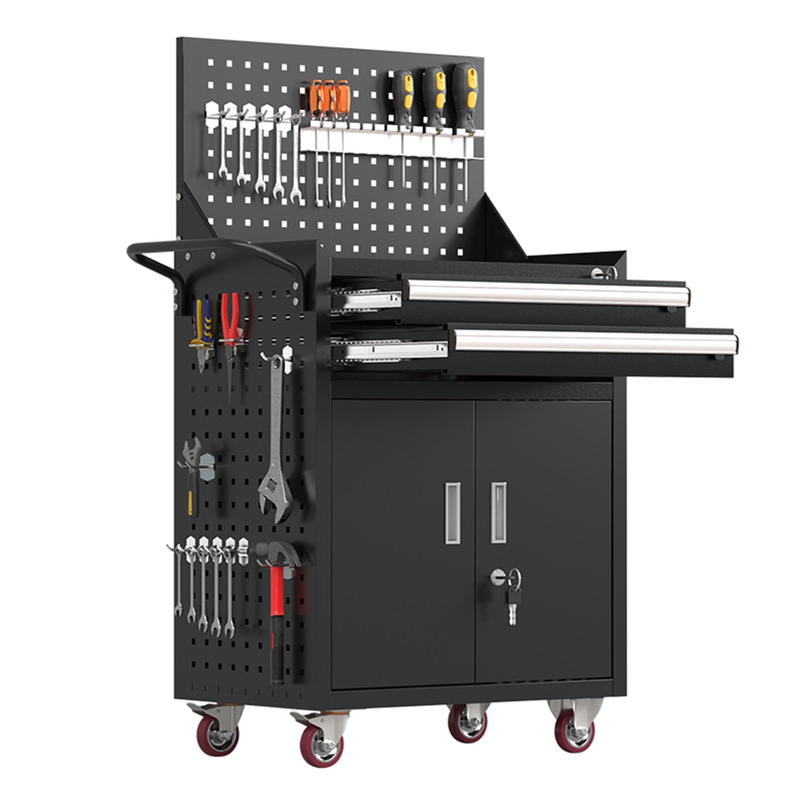 Cassetta Portautensili A 2 Cassetti Su Ruote, Carrello Portautensili Da 661 Libbre Su Ruote Con Portacacciavite, Pannello Forato, Carrello Portautensili For Impieghi Gravosi Con Cassetti, Ideale For G