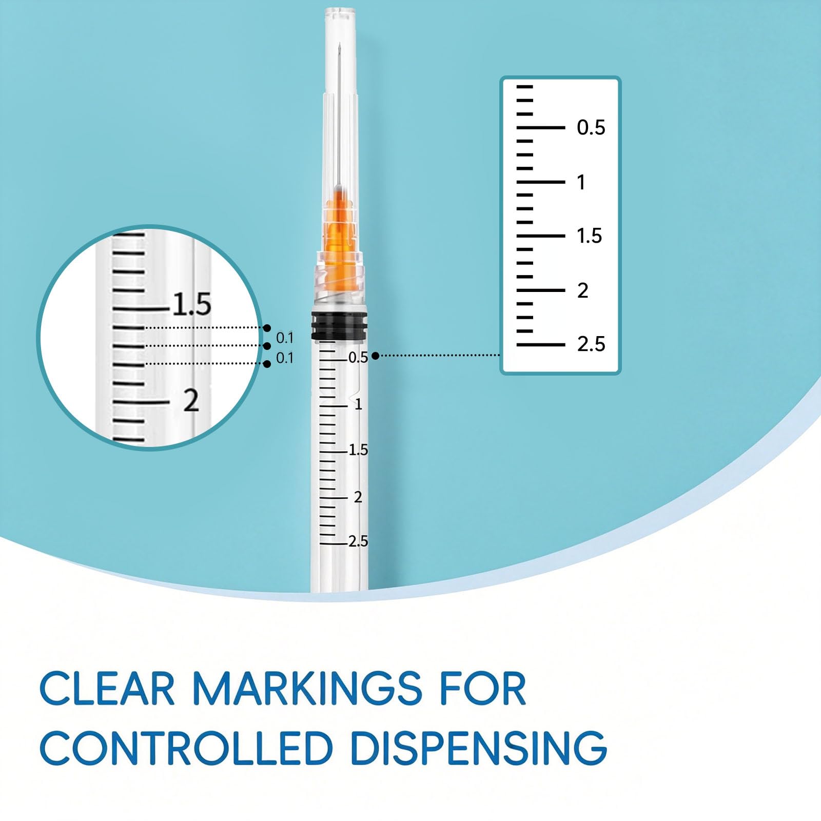 100 Pack 2.5ml Luer Lock Syringes 25G x 1 Inch, Individually Wrapped for Precise Lab Scientific Applications — Amazon image 5