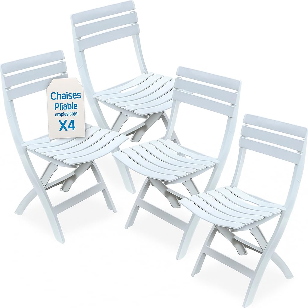Tomaino - Chaise pliante d'extérieur en plastique - Lot de 4 chaises portables pour usage extérieur et intérieur, jardin, balcon, camping- Pratik - (nouveau blanc)