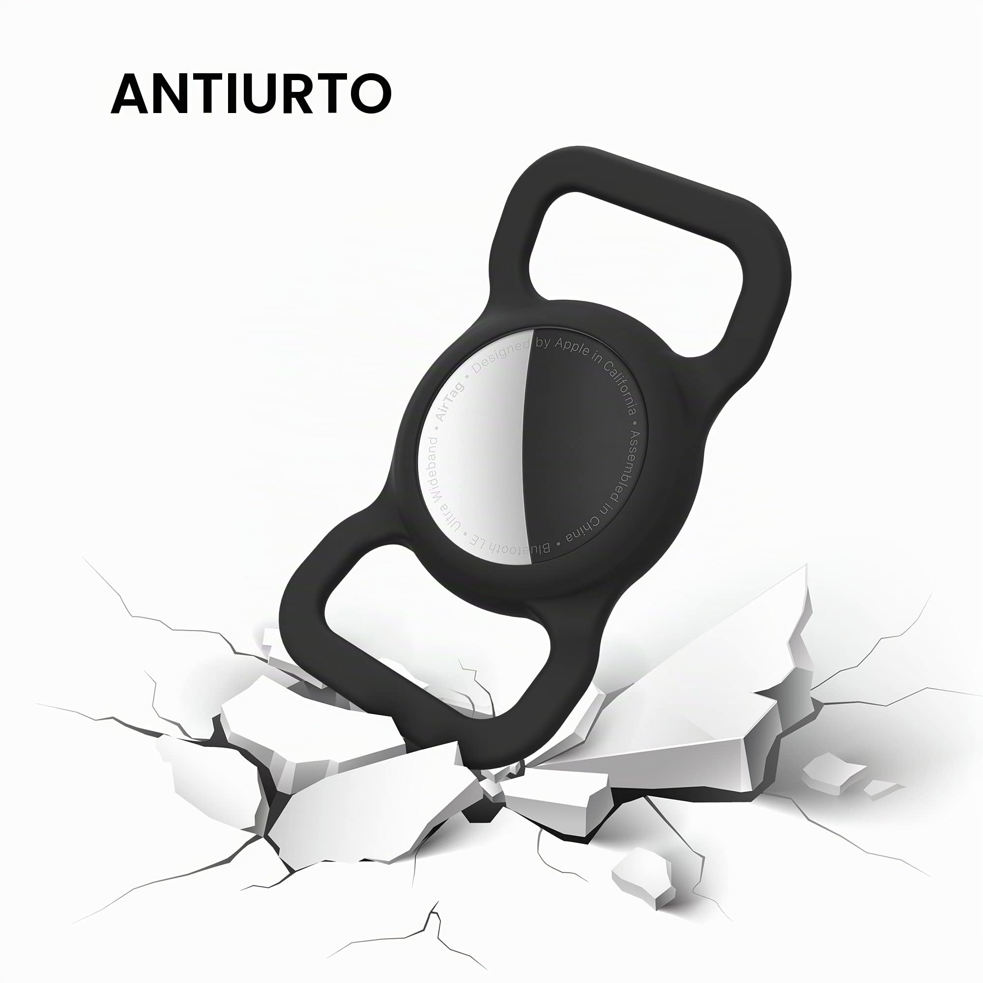 Airtag - Supporto per collare per cani, DLENP, in silicone, per il monitoraggio GPS, per gatti e gatti con motivo osseo (1 confezione (nero)
