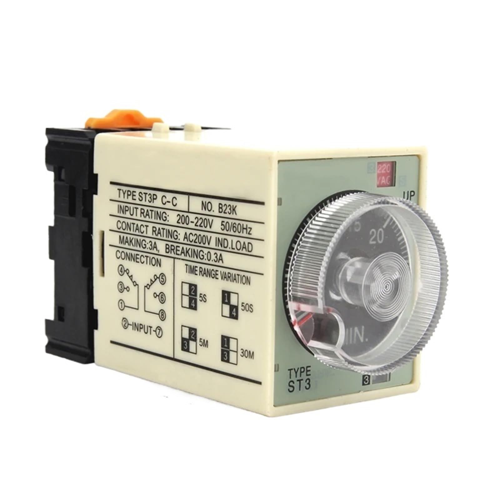 Relé de retardo Relé de tiempo con enchufe base de 8 pines CA 220 V 110 V 380 V CC 24 V CC 12 V(AC 220V,ST3P A-A)