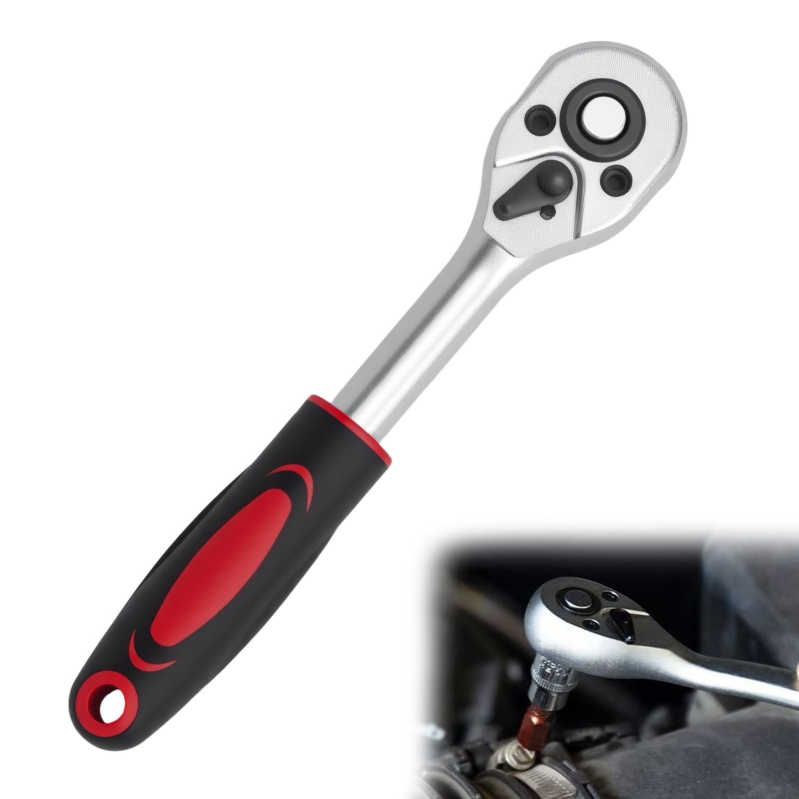 Llave de Carraca Compacta 1/4 Reversible con Mango Antideslizante para Bricolaje y Mantenimiento en Espacios Reducidos
