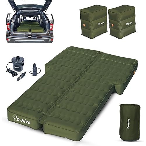 D-Hive Unbeatable Durability SUV Air Mattress for Car Camping, Durable Extra Thick 300D Oxford Fabric, Quick Easy Set-Up w/Electric Pump, Car Bed Mattress, Forrest Green