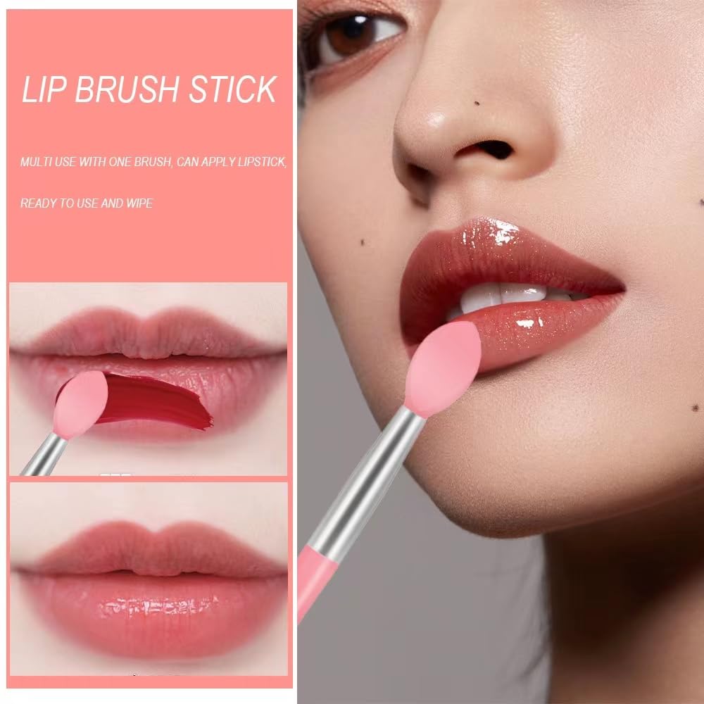 Cepillo de Labios de Silicona 4 Pcs Doble Cara, Mini Portátil Aplicador de Brillo Labial
