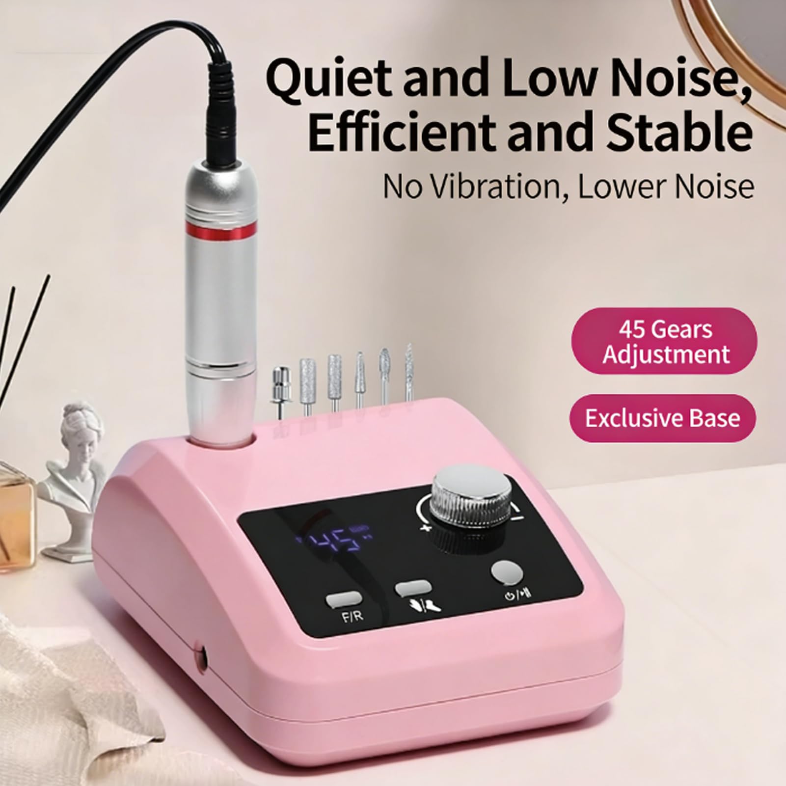 Kit Trapano Elettrico per Unghie 45000RPM - Fresa Professionale per Unghie in Acrilico, Gel e Polvere Dip
