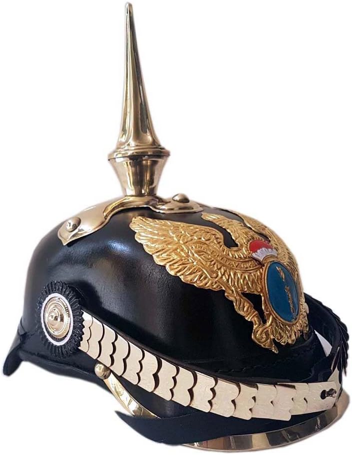 SHREYAS German Pickelhaube Helmet Prussian Leather Helmet Spiked Officer Helmet Black
