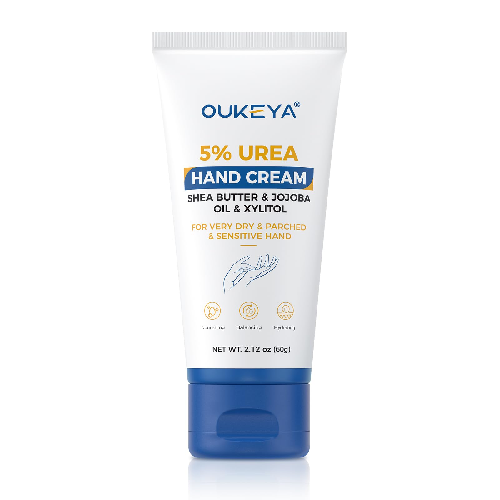 OUKEYA 5% Urea Hand Cream for Dry Chapped Rough Hands, Fast-Absorbing, 60g