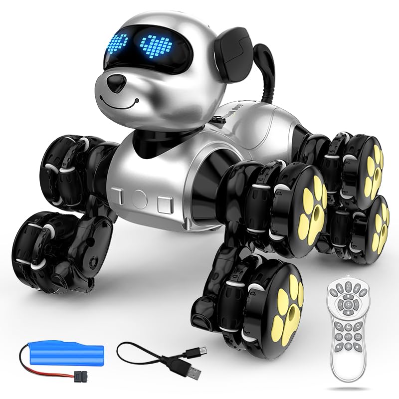 Paaxido 8WD Stunt RC Car Robot Dog Toys, 2.4GHz Remote Control Car Dog Toys with LED Eyes, Smart Interactive Programmable Robot Gift for Kids Age 3 4 5 6 7 8 Year Old