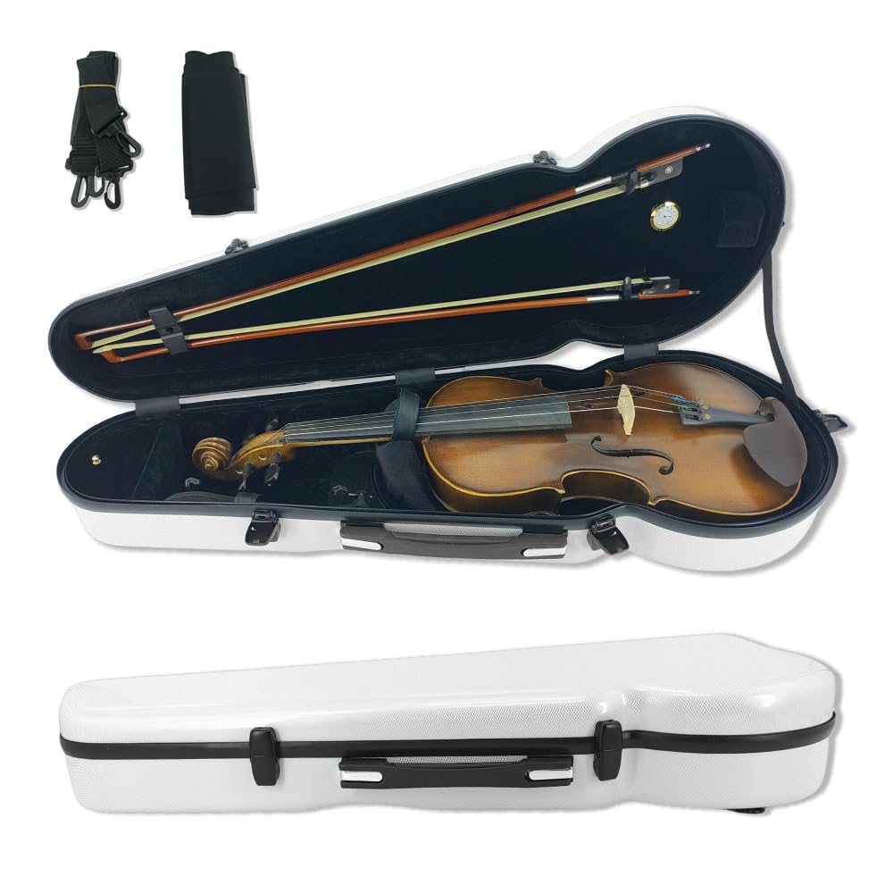 Viola Case 16 inch Lightweight Carbon Fiber, Adjustable Velcro Neck Pad suitable for sizes 15-16.5 inches, Thickened Lining, Built-in Hygrometer, Sturdy Handle,with Backstraps (White)