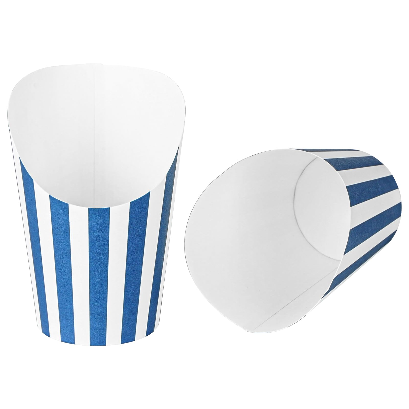 Restaurantware Bio Tek - Recipientes de papas fritas de 12 onzas, 100 tazas desechables para embutidos, diseño inclinado, redondos, vasos de papel a rayas, apilables, para gofres, patatas fritas o