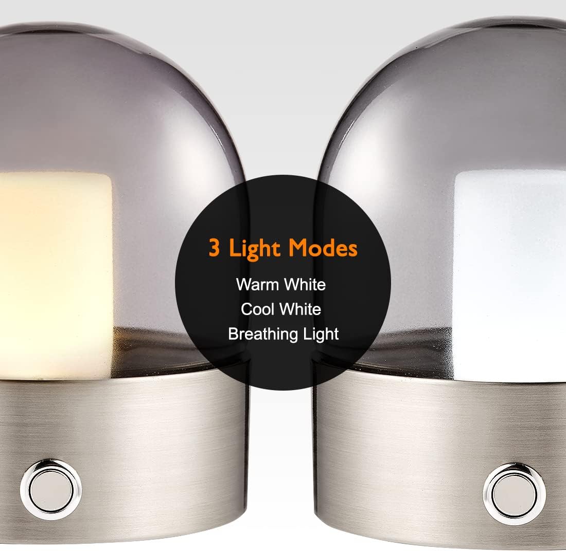 O’Bright Chiara – Cordless LED Table Lamp, 3 Light Modes, Rechargeable Battery Up to 12 Hours, Flameless Candle Lamp for Restaurant, Night Light for Kids Nursery, Bedside Lamp, Brushed Nickel