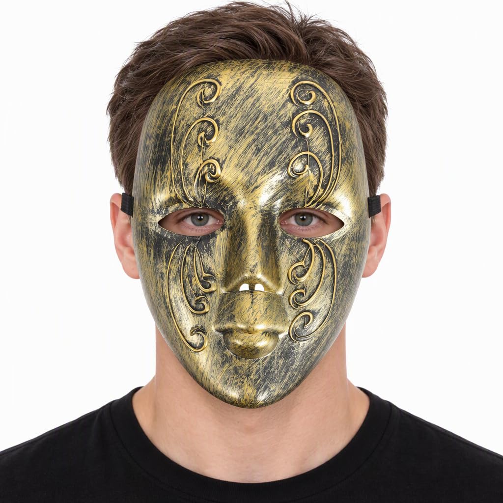 VICASKY Antique Gold Full Face Masquerade Mask, Venetian Style Costume Mask